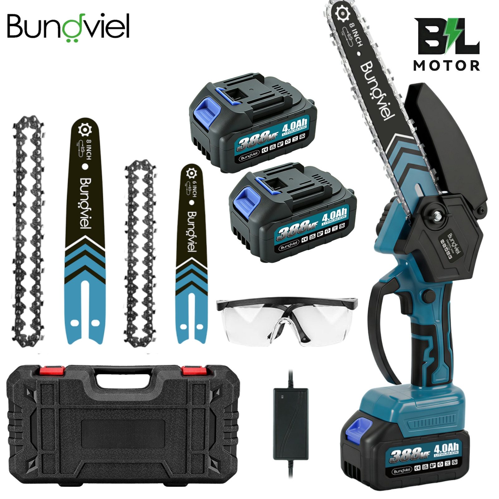 Bundviel Akku-Kettensäge Akku Kettensäge 6+8 Zoll Mini Kettensägen Bürstenloser Handkettensäge