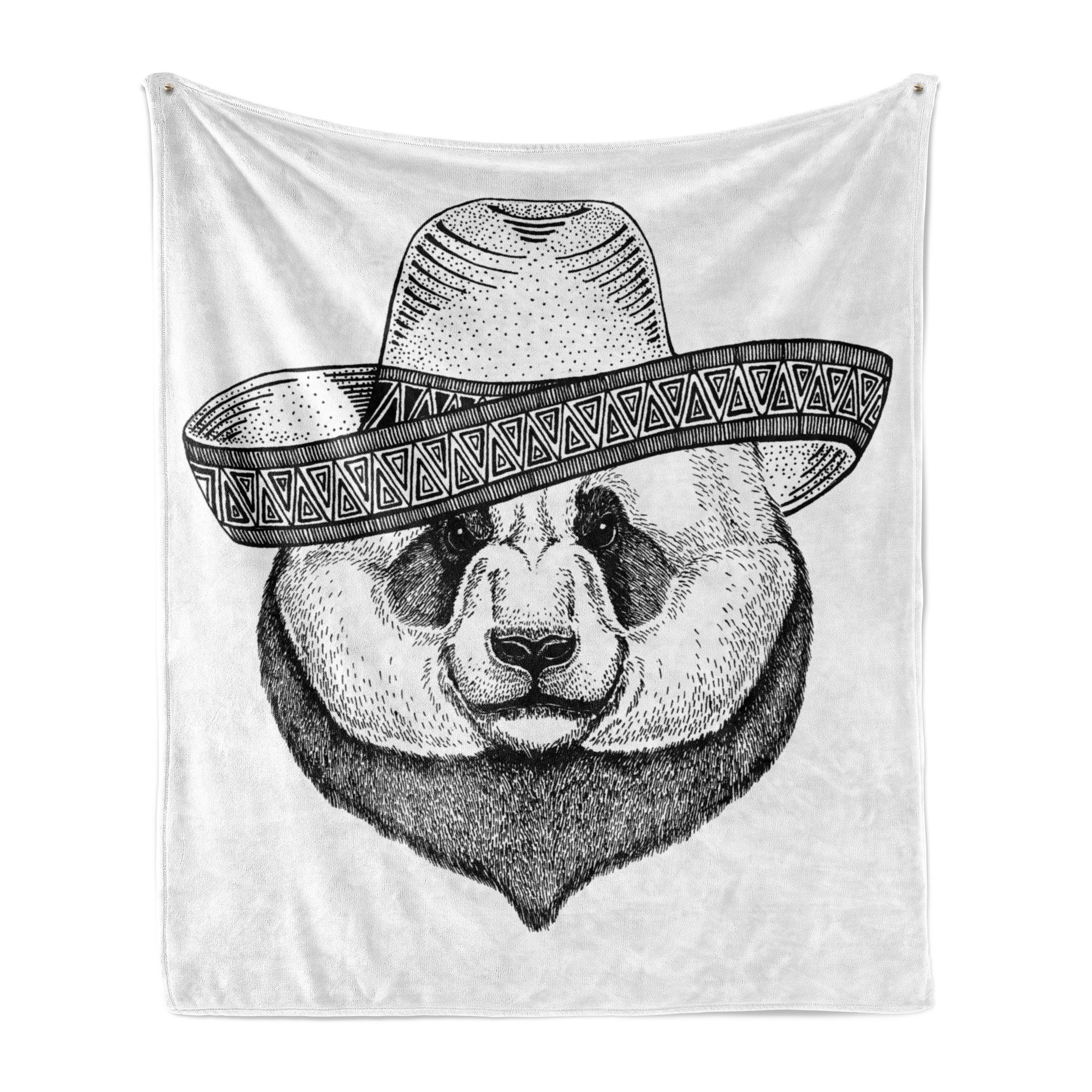 Wohndecke Gemütlicher Plüsch für den Innen- und Außenbereich, Abakuhaus, Panda Single Panda-Gesicht in einem Hut