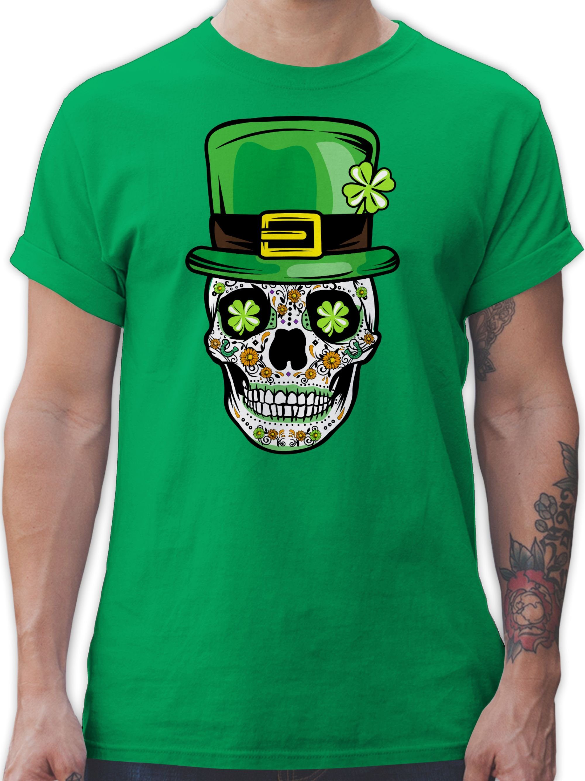 Grün T-Shirt Shirtracer Day Glücksbringer Kleeblatt St. Totenkopf Patricks 02