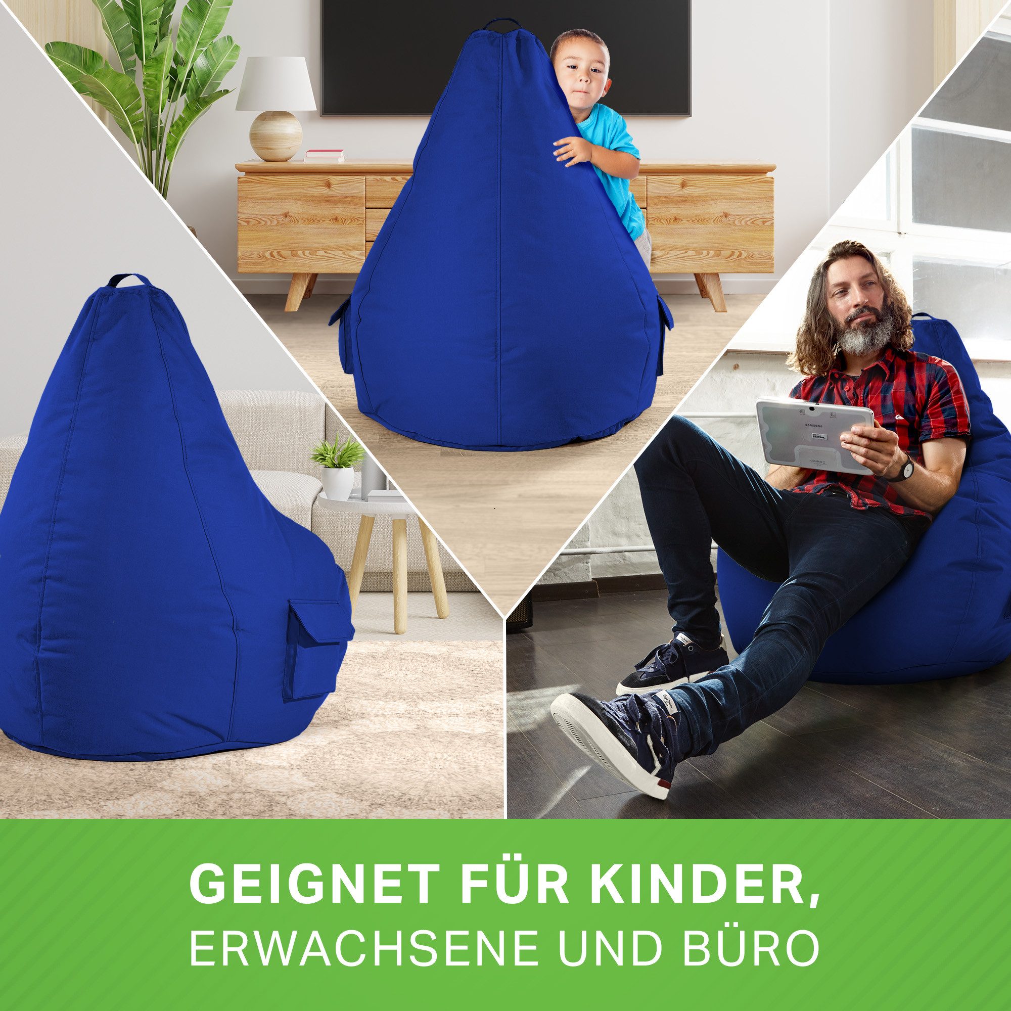 Green Bean Sitzsack Gaming Sitzsack Lounge Chair Cozy (Sitzsack mit Rückenlehne 80x70x90cm - Gaming Chair mit 230L EPS-Perlen Füllung, Kuschelig Weich Waschbar), Bean Bag Bodenkissen Lounge Sitzhocker Relax-Sessel Gamer Gamingstuhl