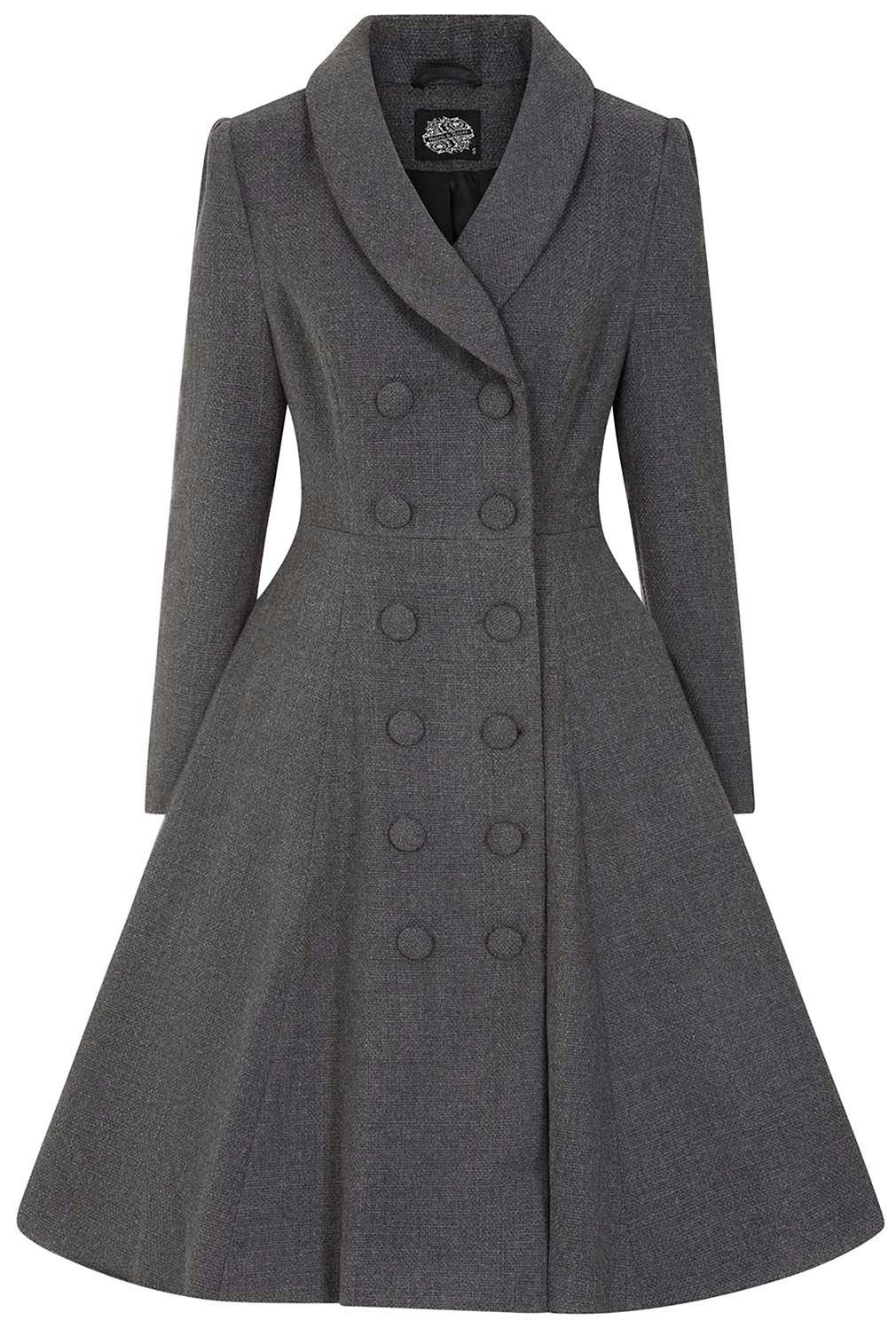 Hearts & Roses London Langmantel Gracie Swing Coat Grau Rockabilly Retro Vintage