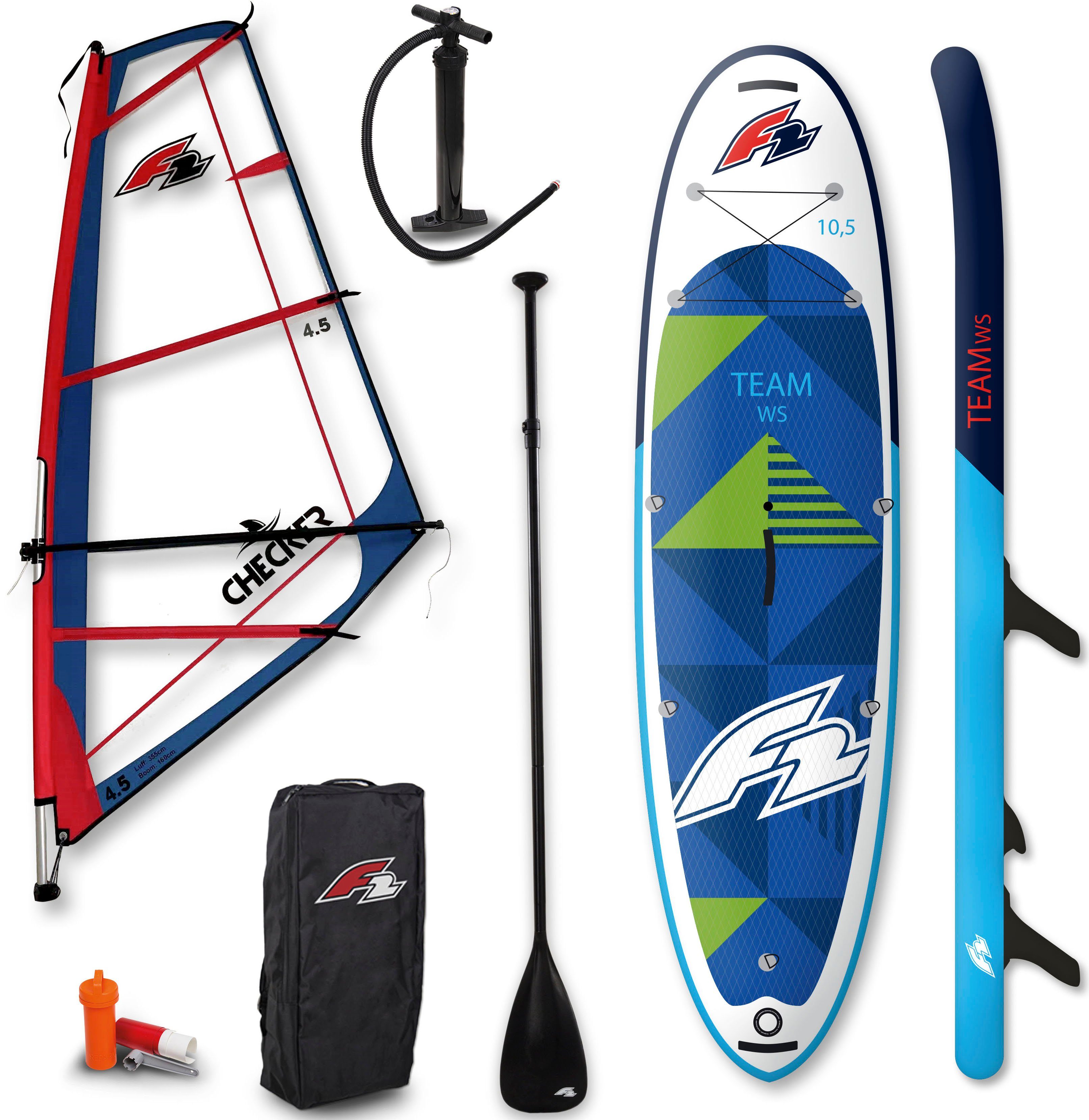 F2 Windsurfboard »Team WS 10,5 Set mit Checker Rigg 4,5m²«, (Set, 16