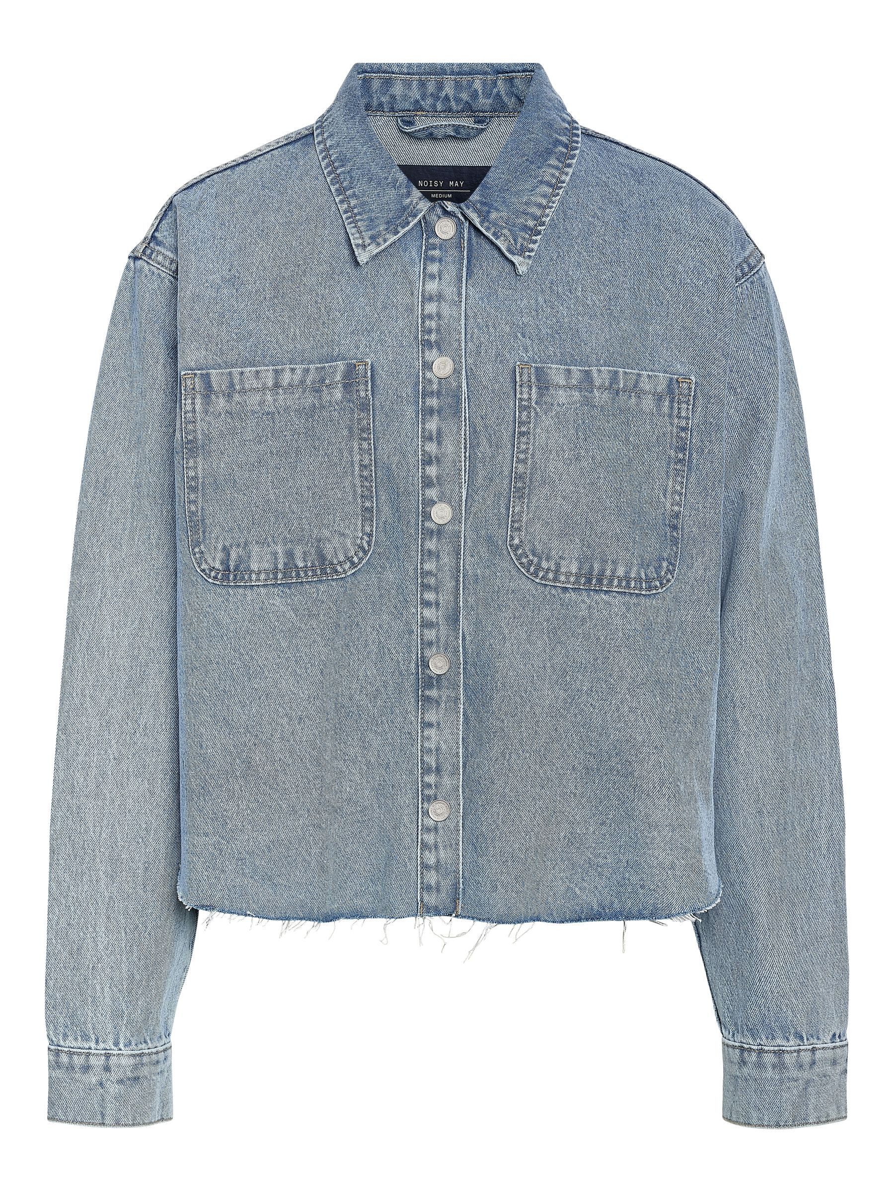 JACQUELINE de YONG Blusenshirt Jeansbluse Hemdkragen Brusttaschen für Damen (1-tlg) JDYSTINE STONE LS SHIRT DNM