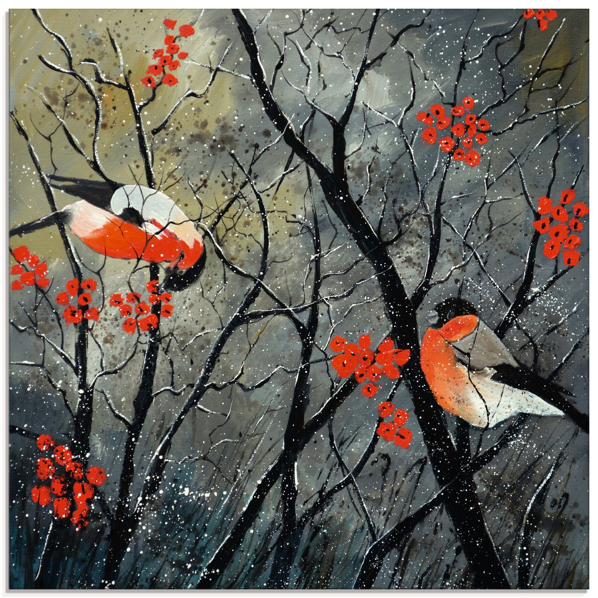 Artland Glasbild rote Vögel im Winter, Vögel (1 St), in verschiedenen Größen