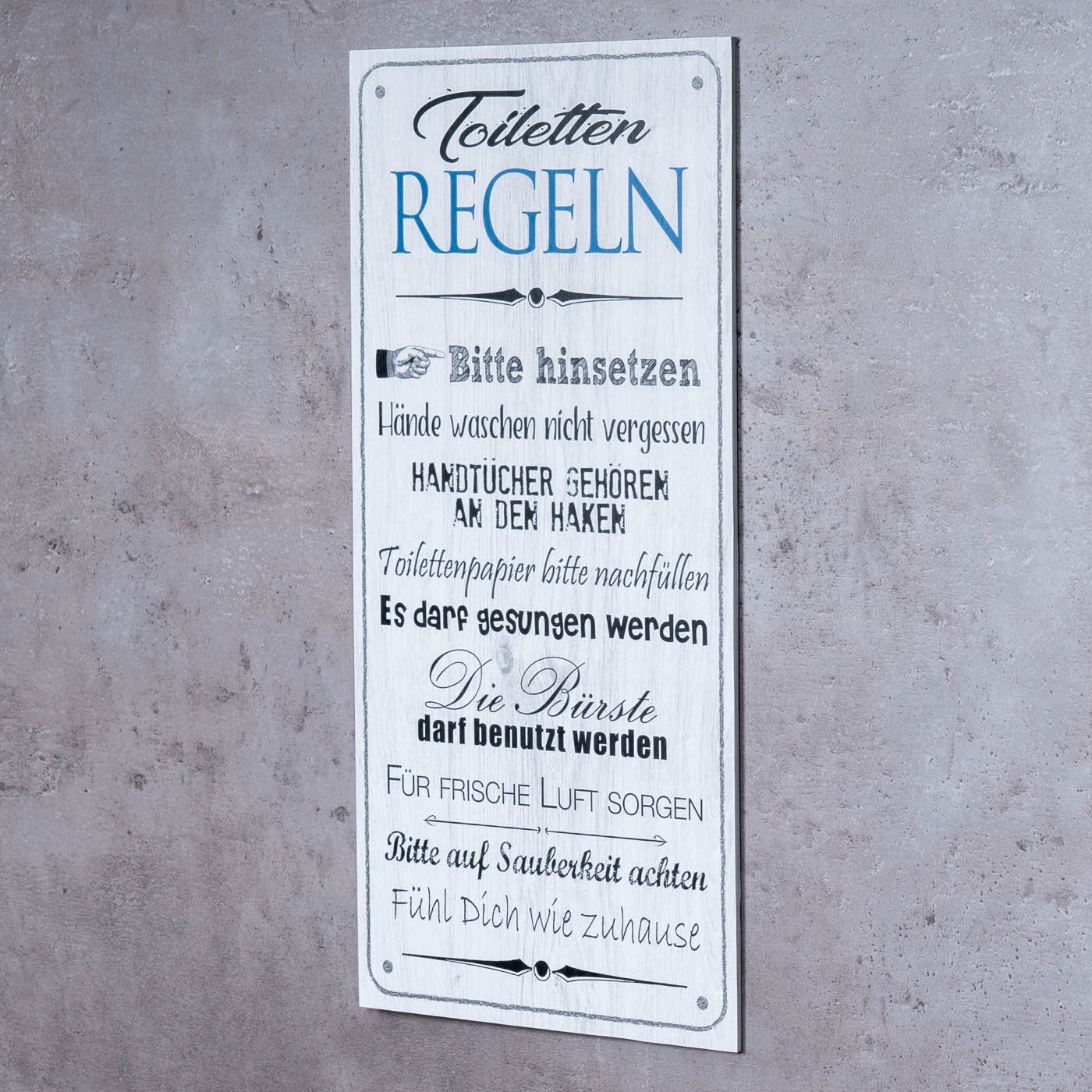 Levandeo® Wandbild, Wandbild 20x40cm Toilettenregeln Bad Spruch Deko Wandschild Bild