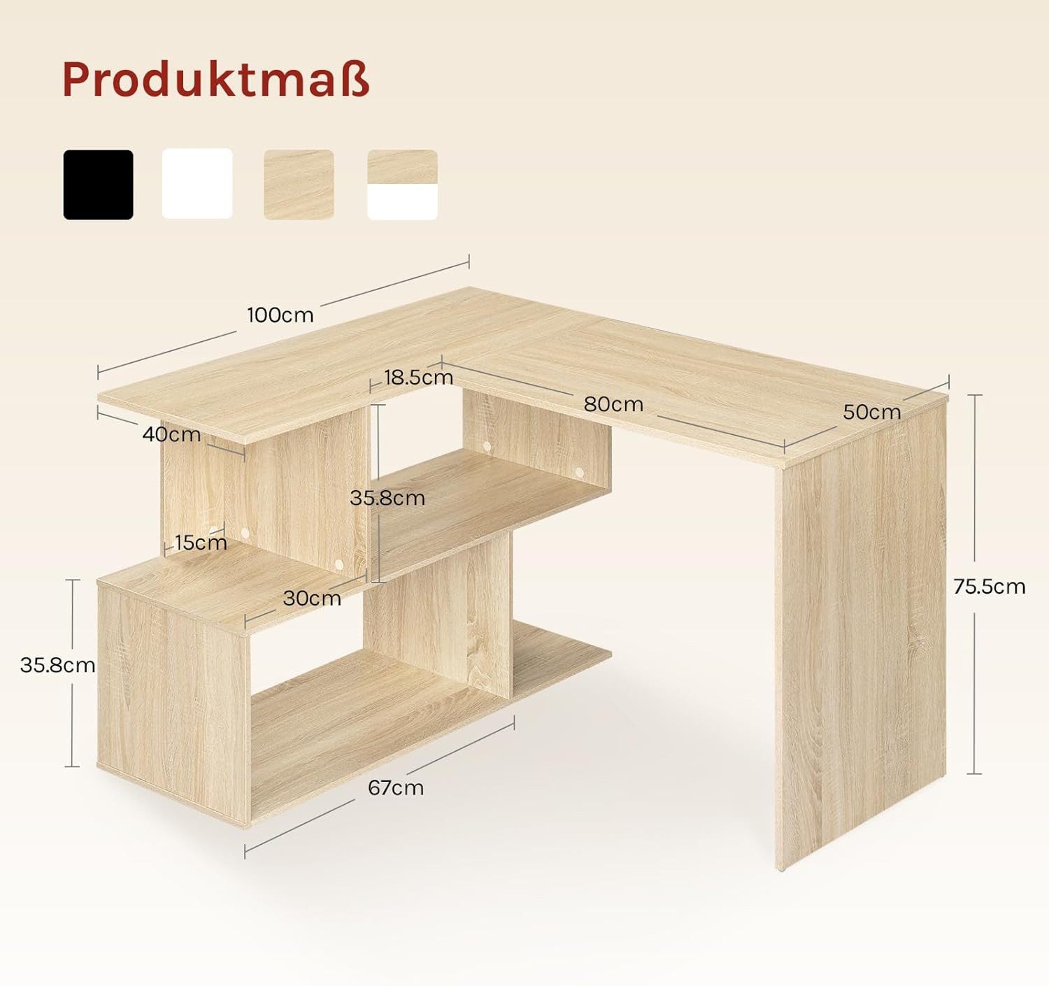 Woltu Schreibtisch (1-St), Computertisch L Form, Eckschreibtisch 120x100cm, mit Ablagen