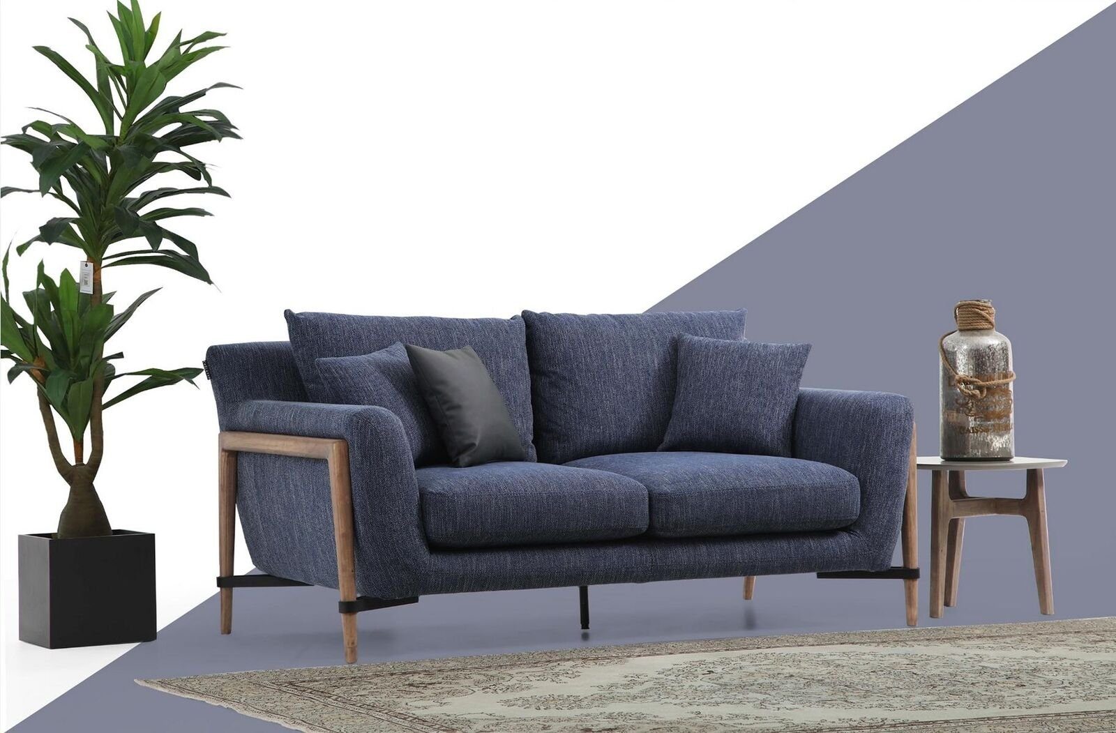 Dreisitzer Wohnzimmer in 1 Europa 3-Sitzer 3 Modern Design JVmoebel Teile, Sofa Blau, Sofas Sitzer Stoff Made