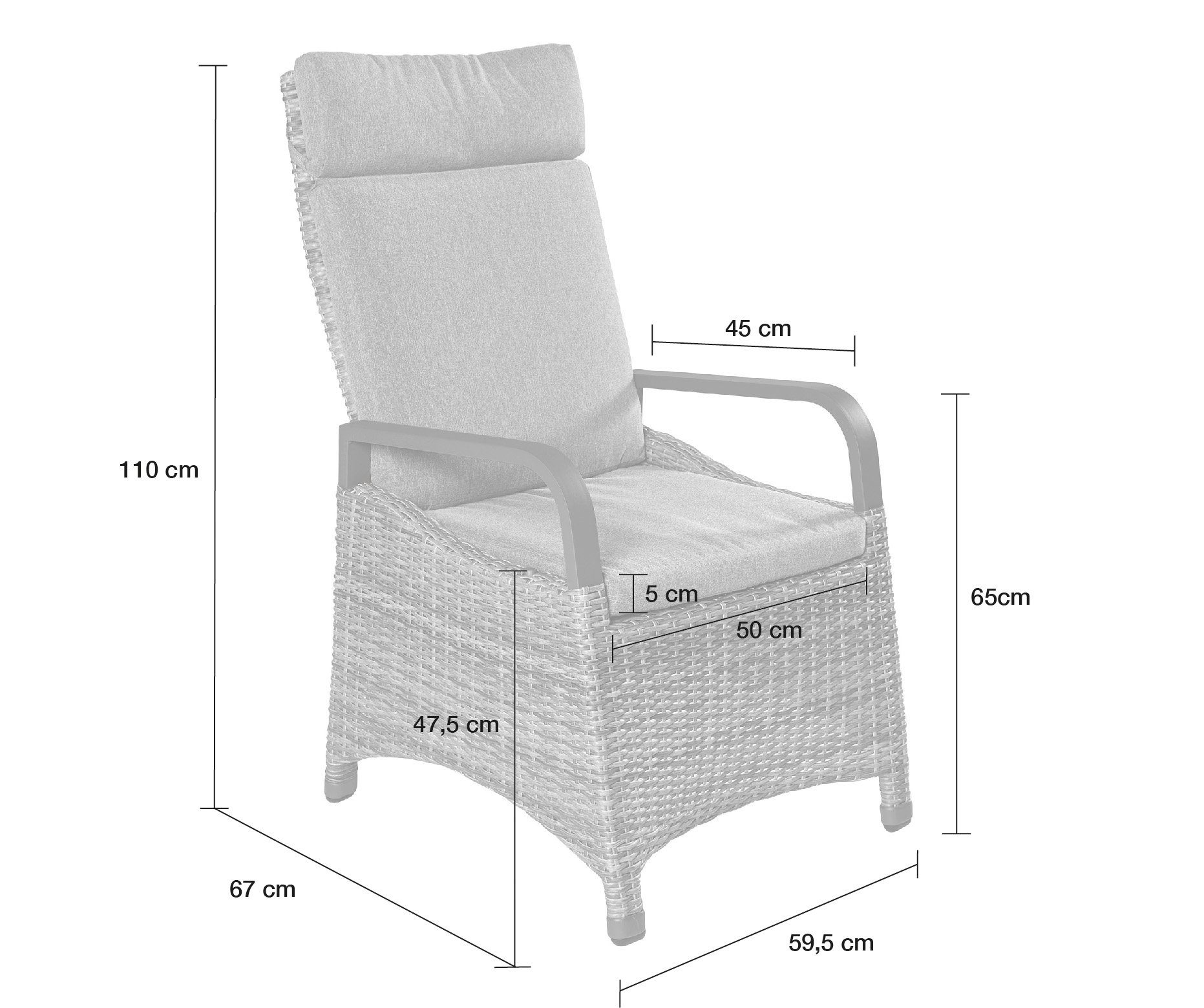 LC Garden Gartenstuhl Komido Gartenstuhl omega braun Gartensessel Polyrattan verstellbar (1 St)