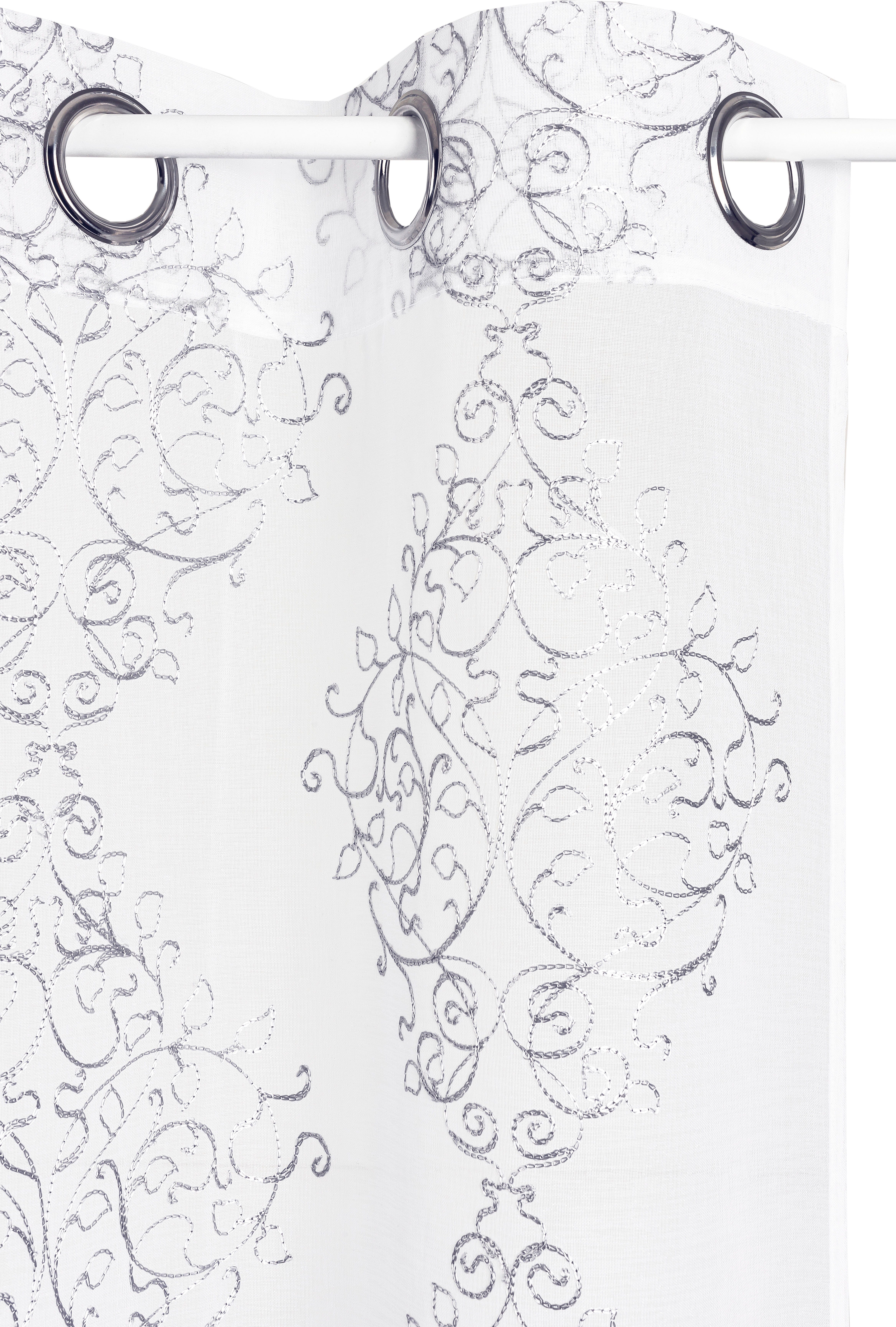 Gardine Elia, Leonique, transparent, (1 Ösen St), Stickerei, white/grau Größen mit echter verschiedene transparent