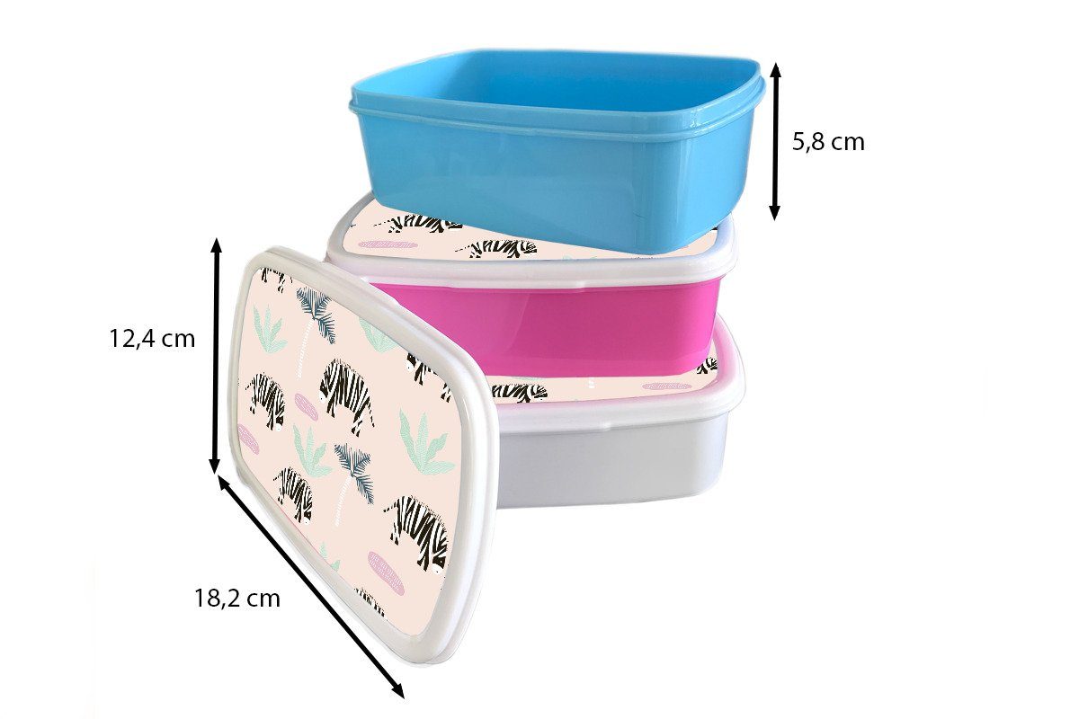 Brotdose MuchoWow Brotbox Mädchen, rosa Pastell, - - Erwachsene, Kinder, für Baum Kunststoff Kunststoff, (2-tlg), Snackbox, Lunchbox Zebra