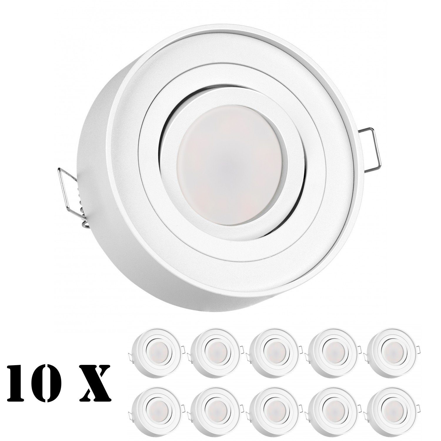 LEDANDO LED Einbaustrahler 10er LED Einbaustrahler Set extra flach in weiß mit 5W Leuchtmittel vo
