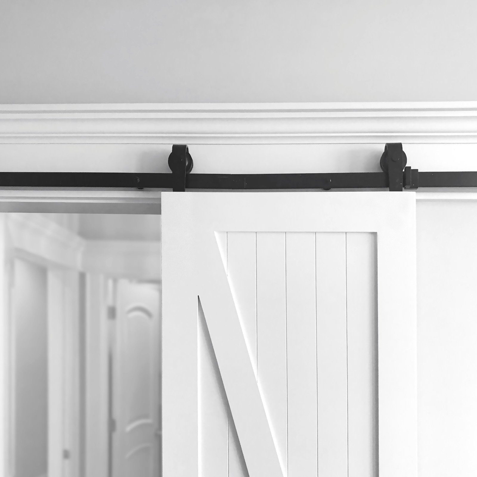 SO-TECH® Schiebetür Schiebetürbeschlag LOUNGE schwarz Stahl belastbar bis 100kg, 2tlg. 2 m von oben anschraubbar, Laufrollen-Ø 70 mm