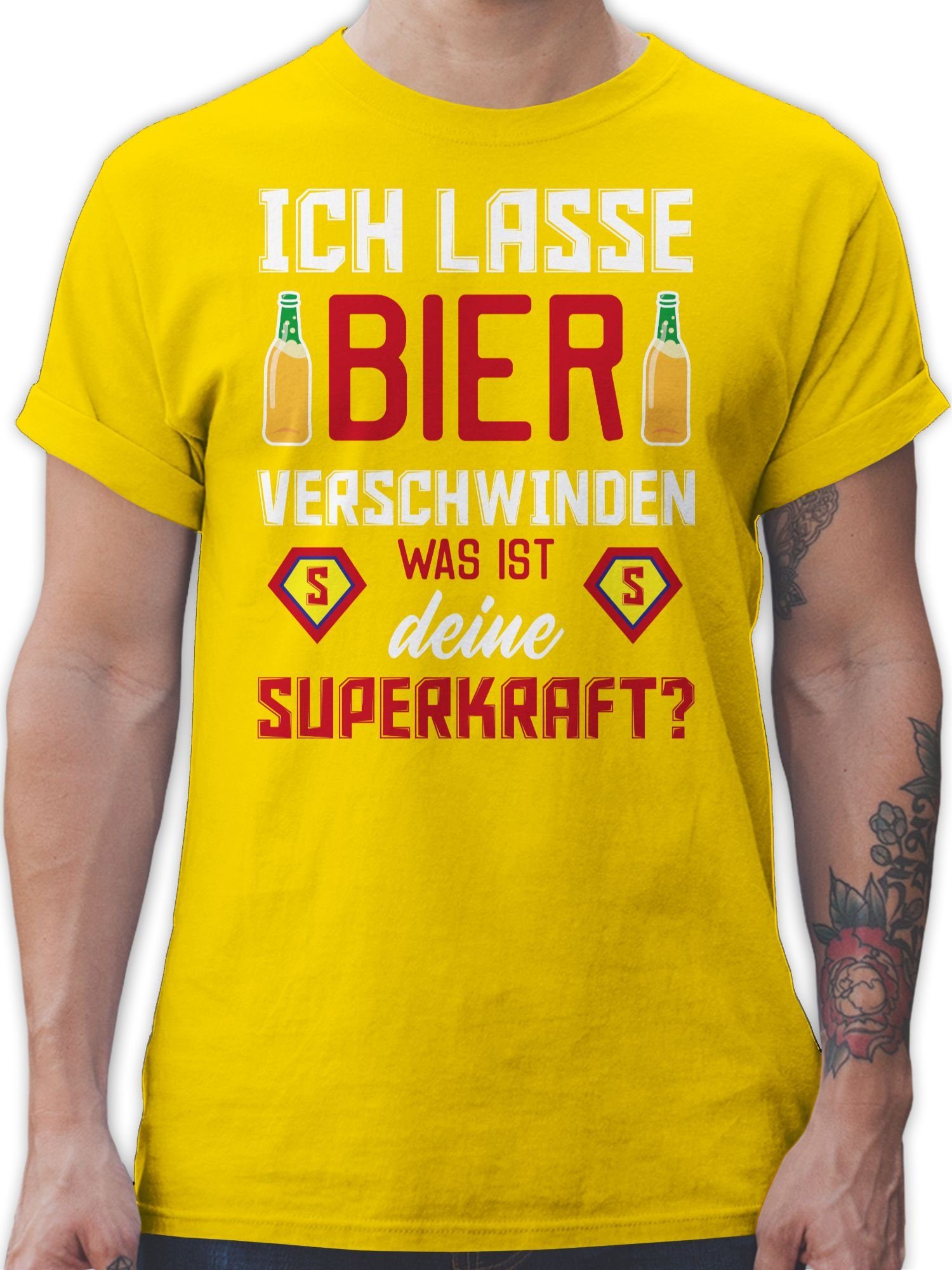 Herren Ich & 02 Gelb T-Shirt was lasse ist verschwinden Shirtracer Bier Party Alkohol deine Superkraft
