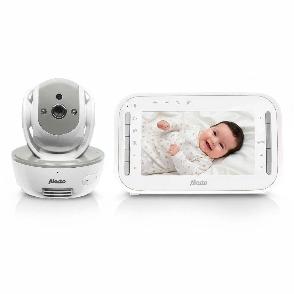 Alecto Video-Babyphone DVM200MGS, 1-tlg., 4.3" Display, Ferngesteuerte Kamera, 10h Akku, Grau/Weiß