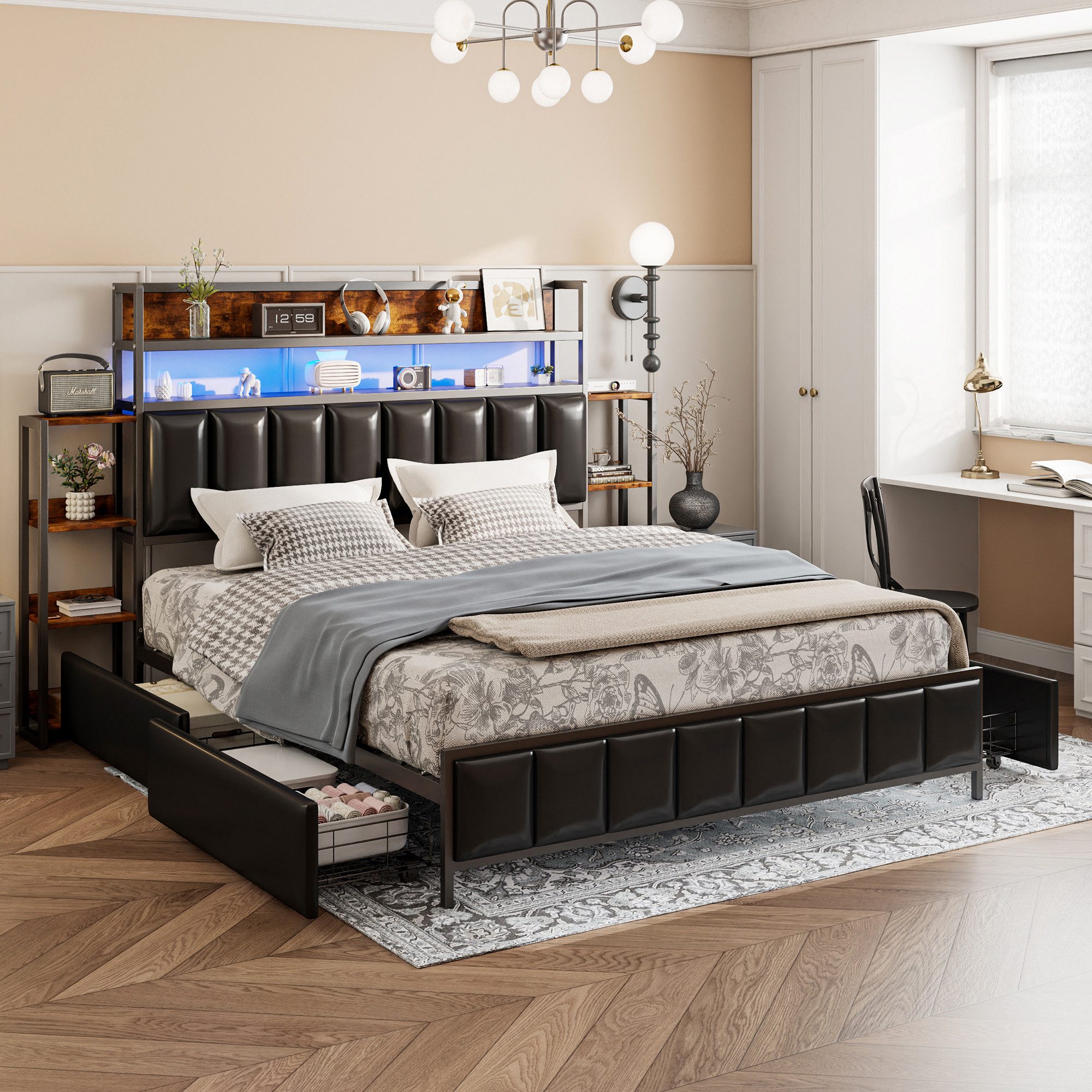 Flieks Metallbett, LED Polsterbett Doppelbett 160x200cm günstig online kaufen
