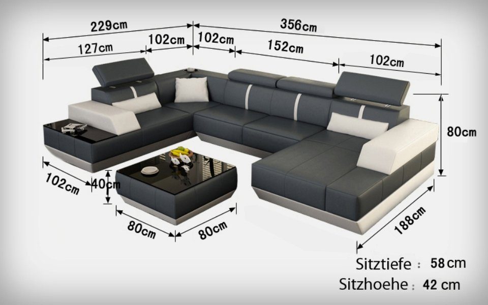 Sofa Sofa Ledersofa Ecksofa, JVmoebel Wohnlandschaft Ecksofa Couch Modern Design