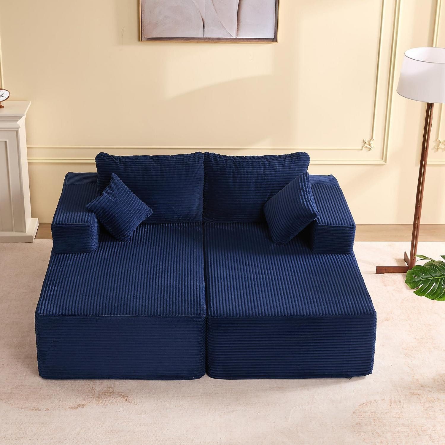 LuxusKollektion Recamiere Sofa Ecksofa Schlafsofa Chaise Lounge Navyblau Recamiere-Sofa