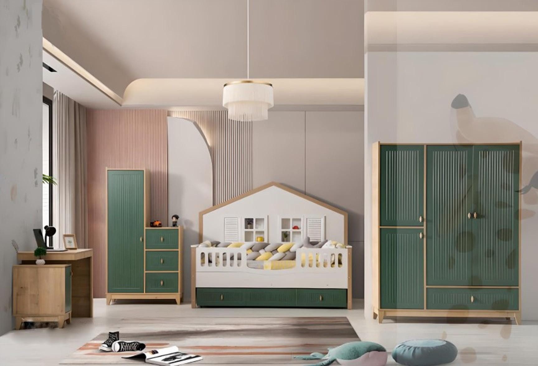 Xlmoebel Babyzimmer-Komplettset Gemütliches Kinderzimmer-Set mit Bett und Kleiderschränken, (4-tlg., 4tlg.Kinderzimmer Set(Kinderbett+2x Kleiderschrank+Schreibtisch), Hergestellt in Europa