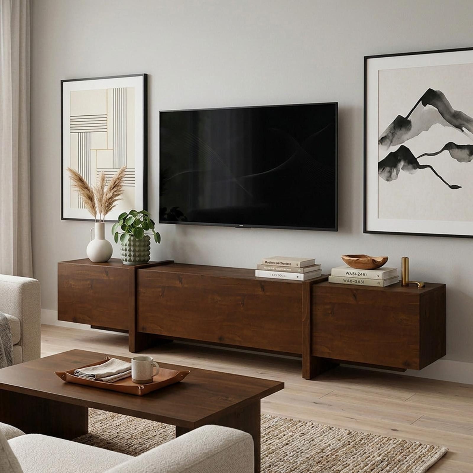 IDIMEX Lowboard LEILA, TV Lowboard 220 cm aus Massivholz mit viel Stauraum Kastanie Finish