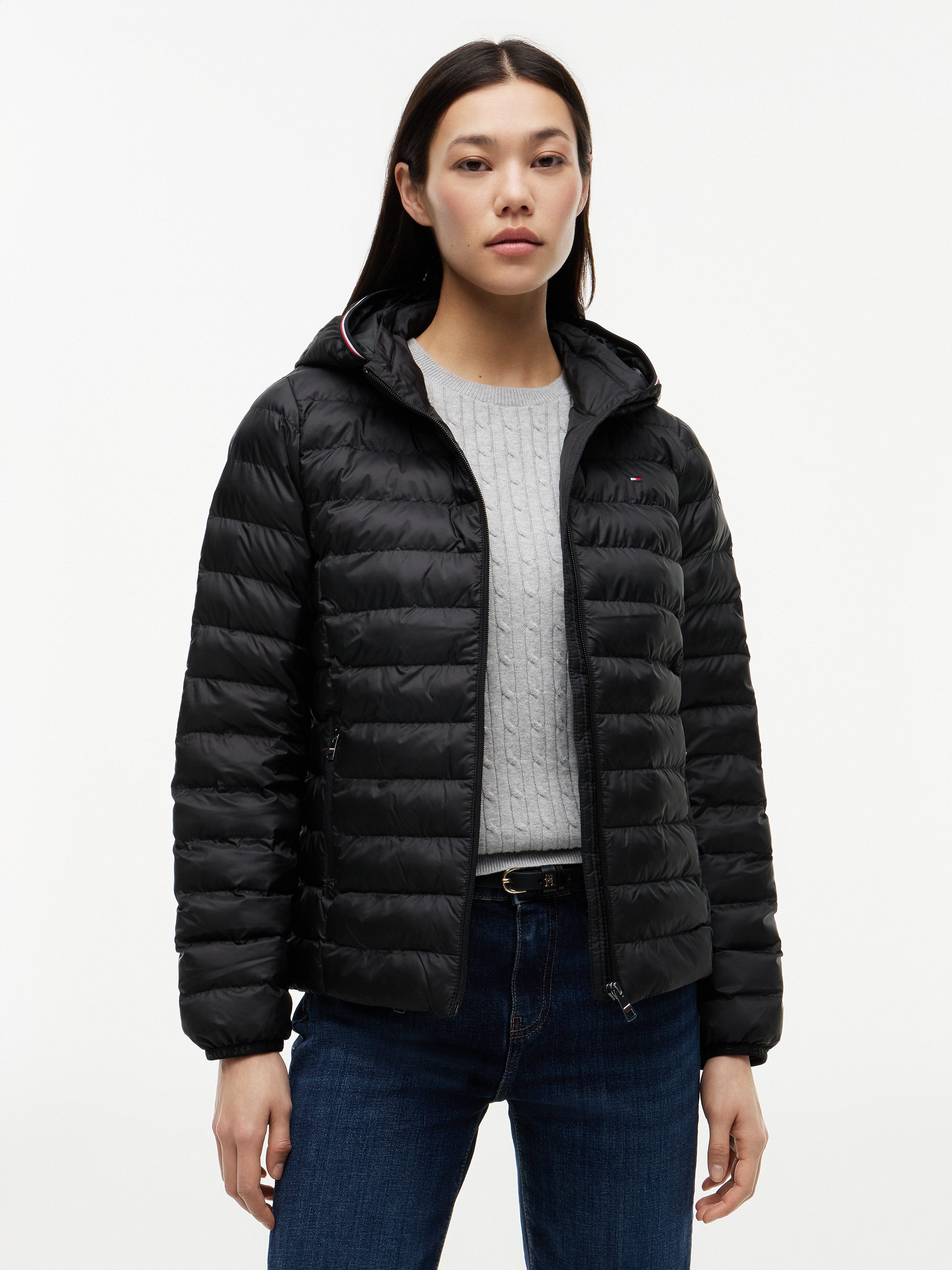 Tommy Hilfiger Steppjacke LW PADDED GLOBAL STRIPE JACKET (Global Serie TH WOMEN) sportive Kapuze mit Global Stripe