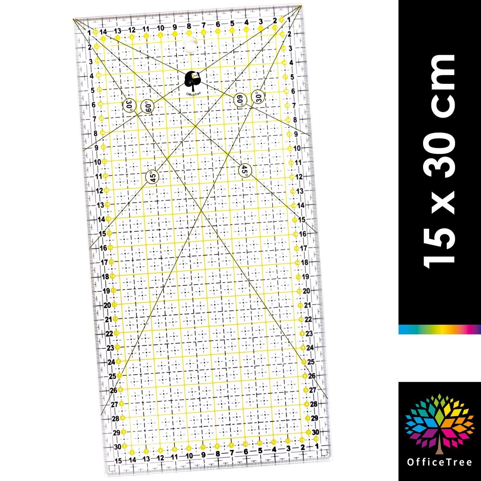 OfficeTree Lineal Schneiderlineal - 30x15 cm, Patchworklineal Lineal zum Nähen mit exakten Abmessungen und Zuschnitten