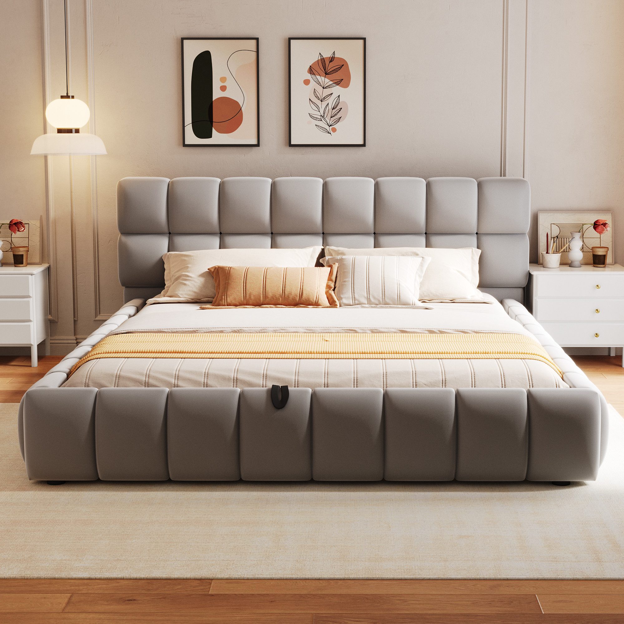 Flieks Polsterbett, Hydraulisches Doppelbett 140x200cm, geeignet für eingebettete Matratze