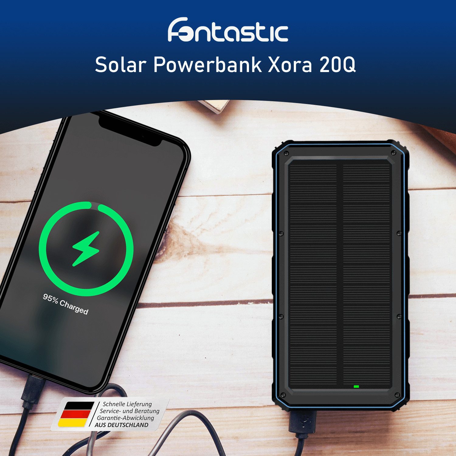 fontastic Xora 20Q Solar Powerbank 20000mAh mit Wireless Charging Solar Powerbank
