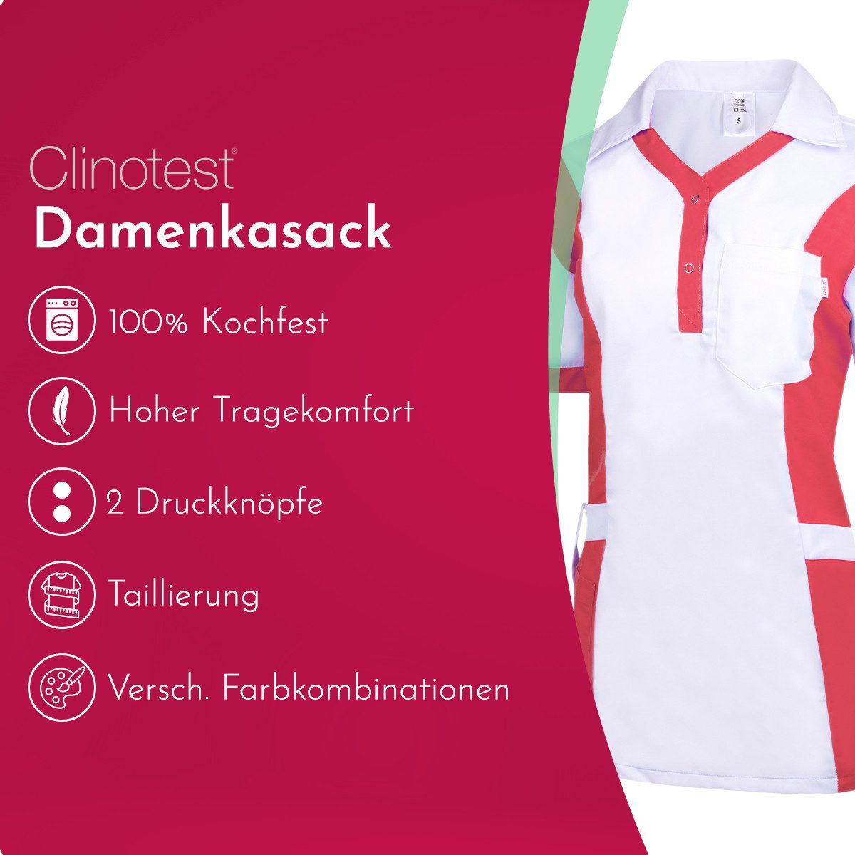 Clinotest Funktionsbluse Damenkasack "Julia", Schlupfkasack/Pflegekasack, verschiedene Farben – Bild 2 von 5