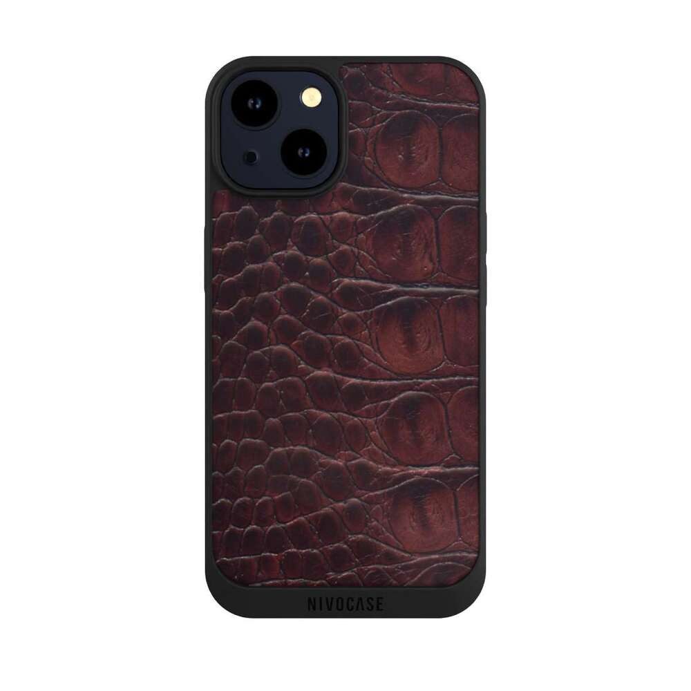 NIVOCASE Handyhülle Krokodil Leder Animalprint Croco dark brown, Apple iPhone 14 Handyhülle Hülle NIVOpure Case Schwarz