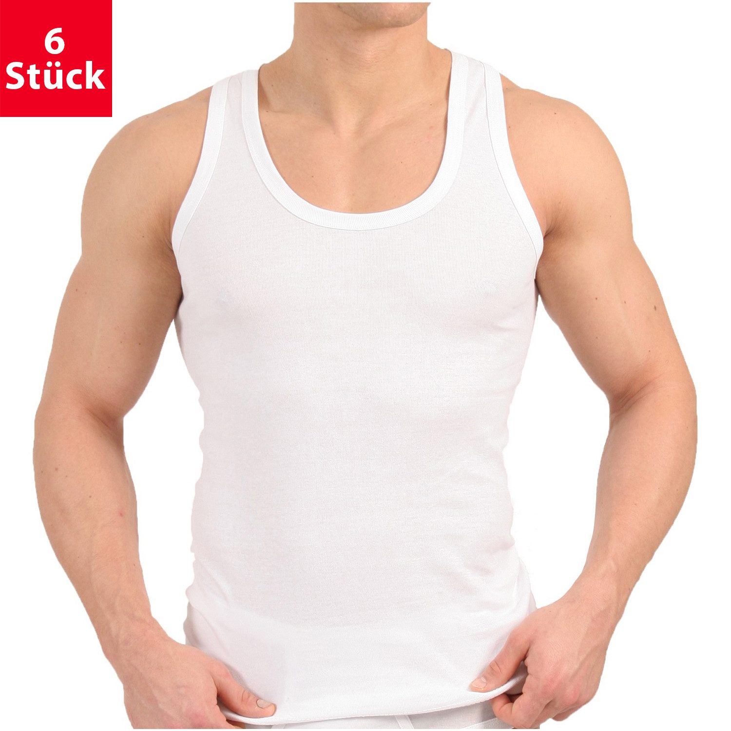 Achselhemd Herren Baumwoll Unterhemd Classic (6er Pack) Feinripp oder Doppelripp