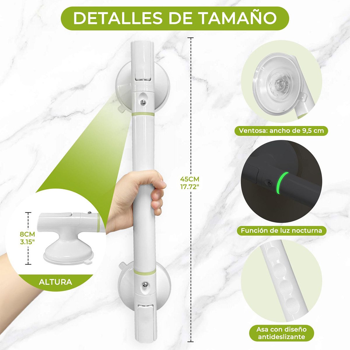 LAPAPRO Haltegriff Haltegriff für die Dusche, 2er-Pack, Haltegriffe mit Saugnapf, für Badewanne und Dusche, 35cm