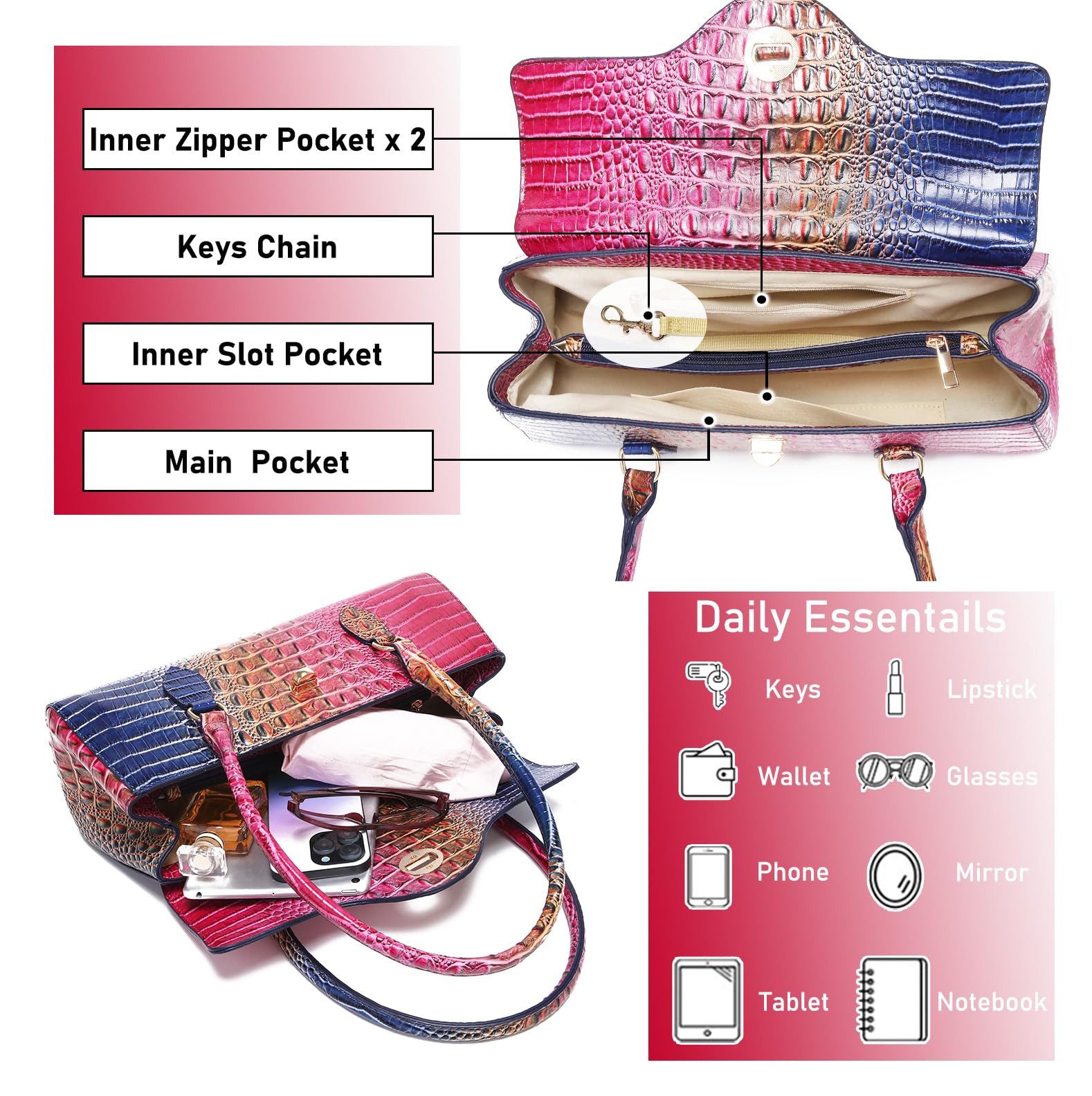 RWEUOQ Henkeltasche Damen Kroko-Henkeltasche aus PU-Leder günstig online kaufen