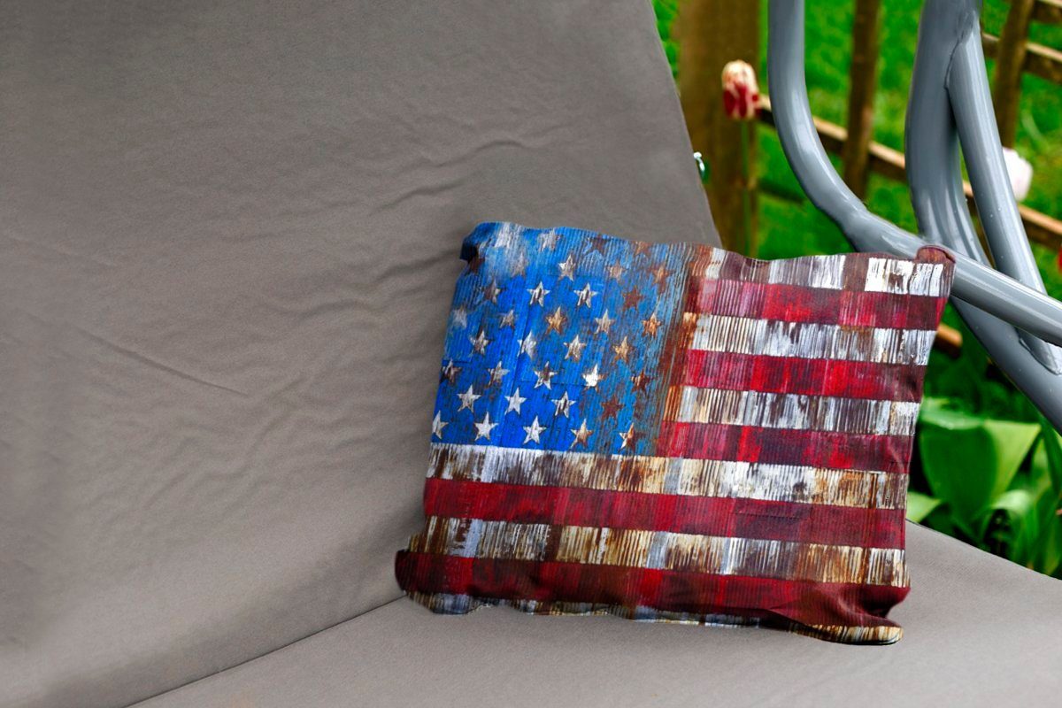 Dekokissen der Vereinigten Flagge Kissenhülle Outdoor-Dekorationskissen, Staaten, Dekokissenbezug, MuchoWow Verrostete Polyester,