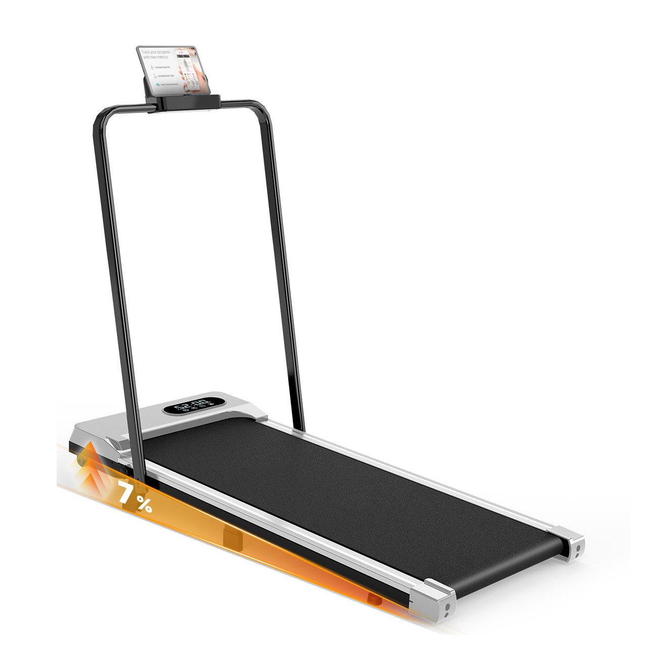 BIGZZIA Laufband Klappbare Laufbänder mit 7% Steigung - 3 in 1 Laufgerät bis 130KG, mit Hochstgeschwindigkeit 8 km/h - Mit Armlehne und LED-Bildschirm