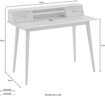 MCA furniture Schreibtisch Melbourne, Massivholz Asteiche geölt mit Schubladen, Breite 110 cm