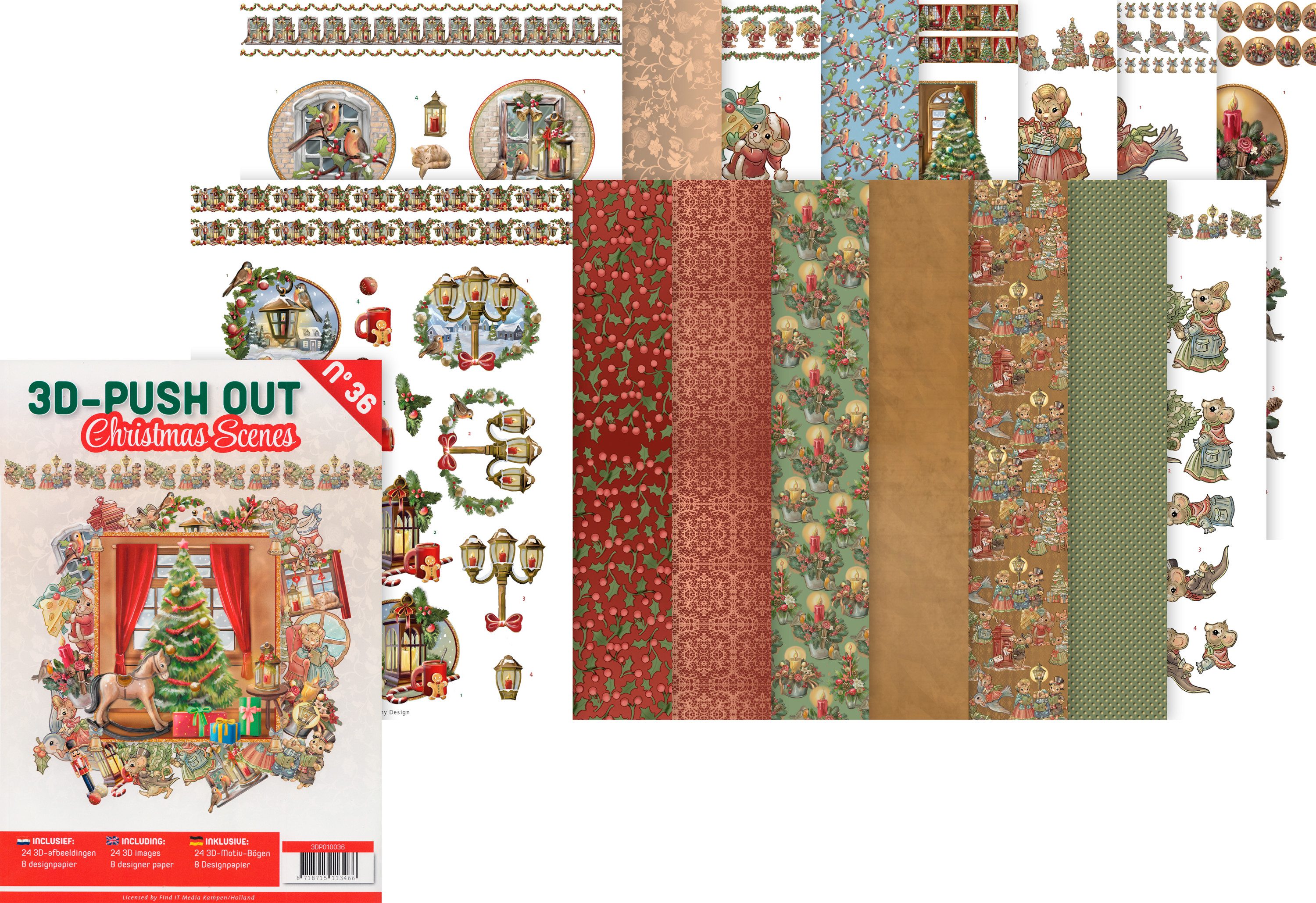 FINDit Motivpapier 3D-Stanzbogenbuch Christmas Scenes, DIN A4
