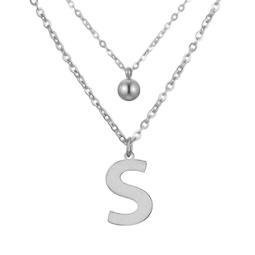 BUNGSA Kette mit Anhänger Doppel-Kette Buchstabe "S" Kugel Anhänger Silber Edelstahl Damen (1-tlg), Halskette Necklace