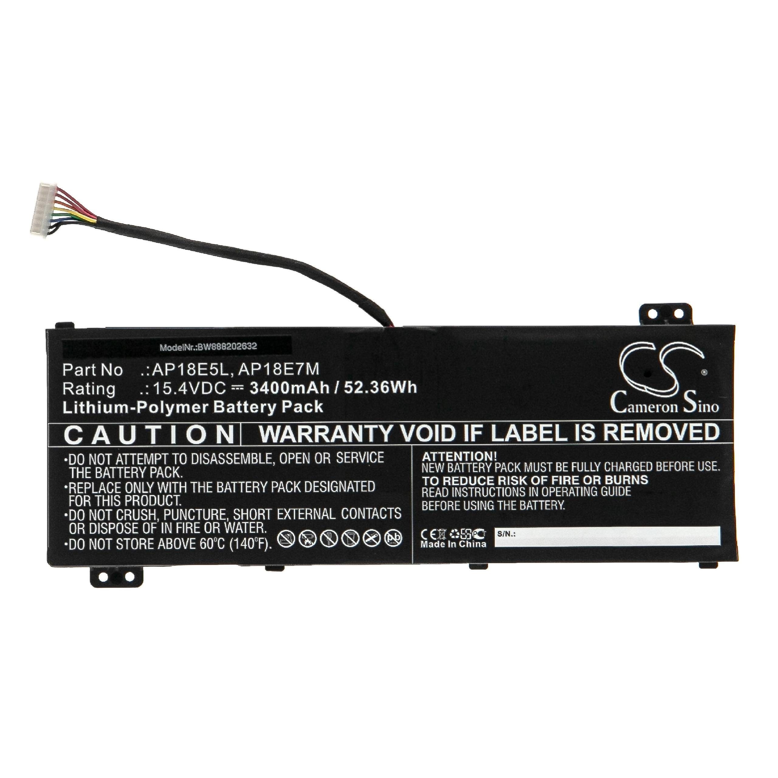 vhbw Akku passend für Acer Predator Helios 300 Notebook / Notebook, Netbook Akku Li-Polymer 3400 mAh (15,4 V, 1 St), Leistungsfähiger Austausch-Akku für Notebook, Wiederaufladbar, Jede