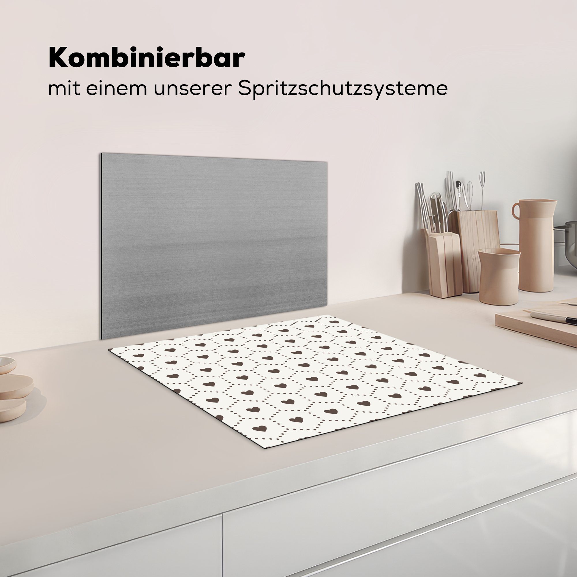 MuchoWow Herdblende-/Abdeckplatte - Muster, Induktionskochfeld, Design cm, Geometrie - 57x51 (1 tlg), Induktionsschutz, - Vinyl, Ceranfeldabdeckung Herz