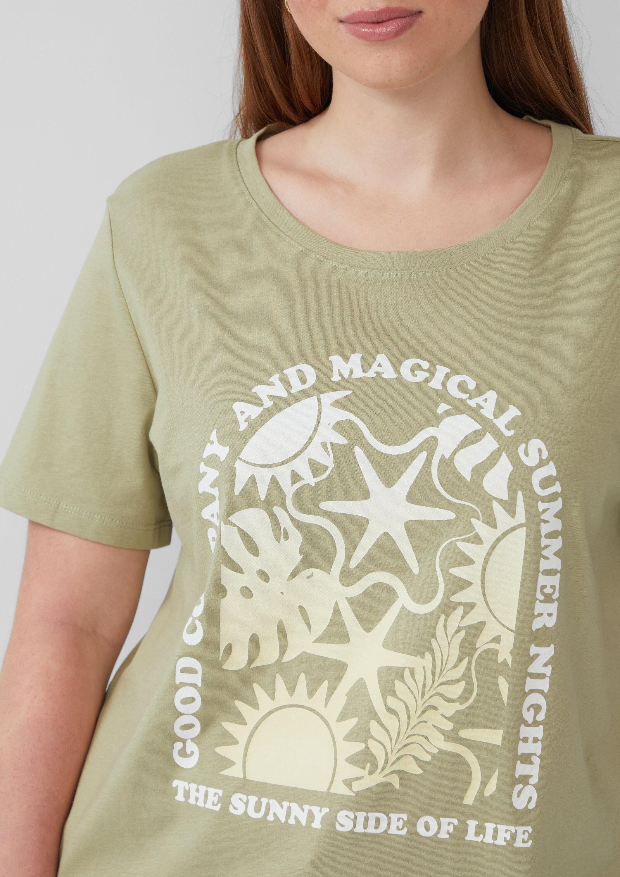 QS Kurzarmshirt T-Shirt Baumwoll T-Shirt mit Frontprint