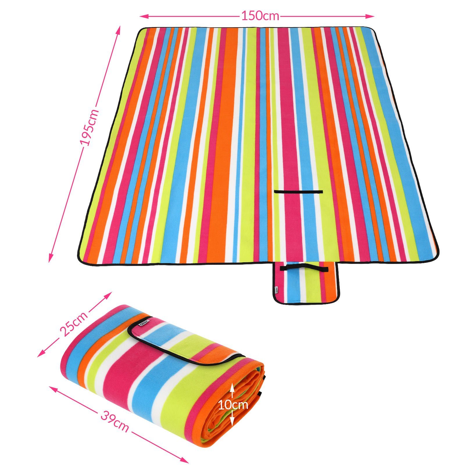 2-4 XL Wärmeisoliert Personen Bunt Picknickdecke, Detex, Wasserdicht Mehrfarbig cm 195x150