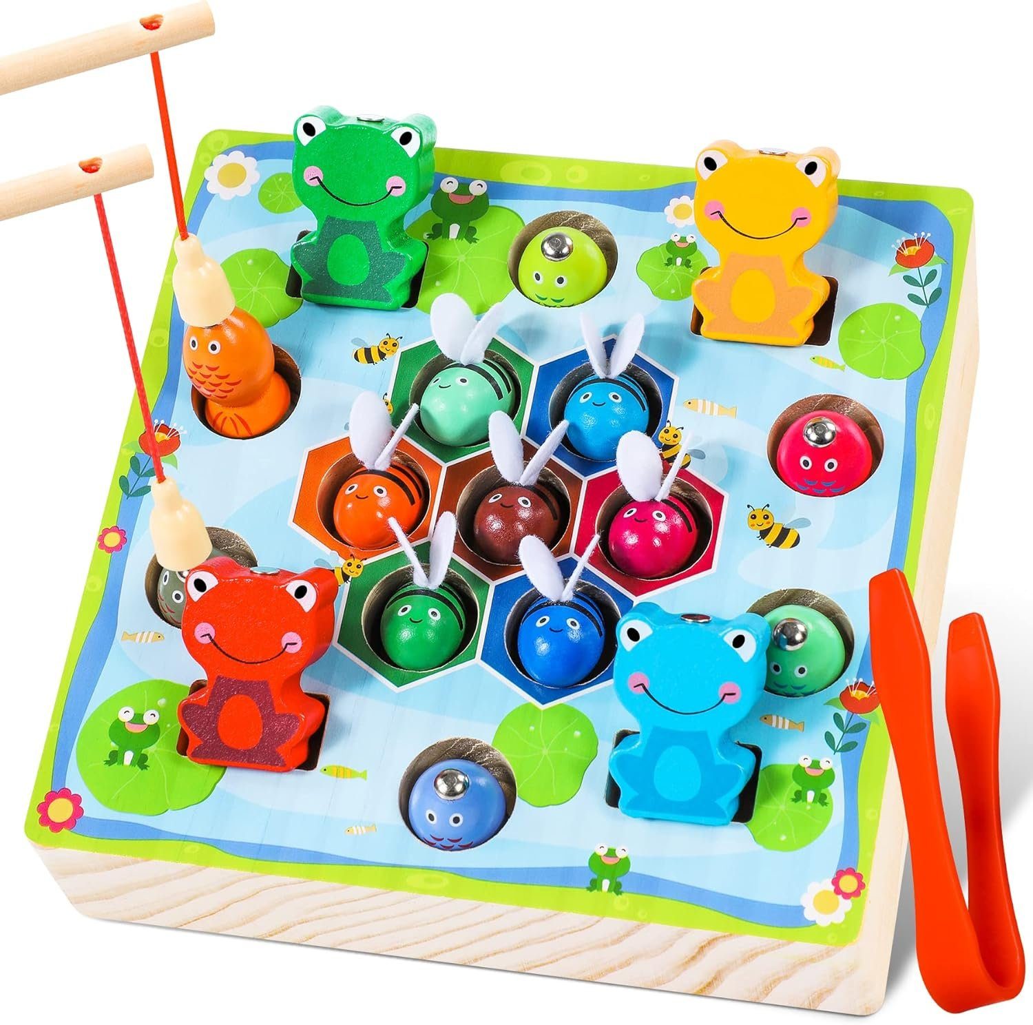 LENBEST Lernspielzeug Montessori Holzspielzeug, Kinderspielzeug  (Motorikspielzeug Lernspielzeug Geschenk für Kinder 2 3 4 Jahre), Spielzeug  ab 2 Jahre, ab 3 Jahre Magnetisches Angelspiel