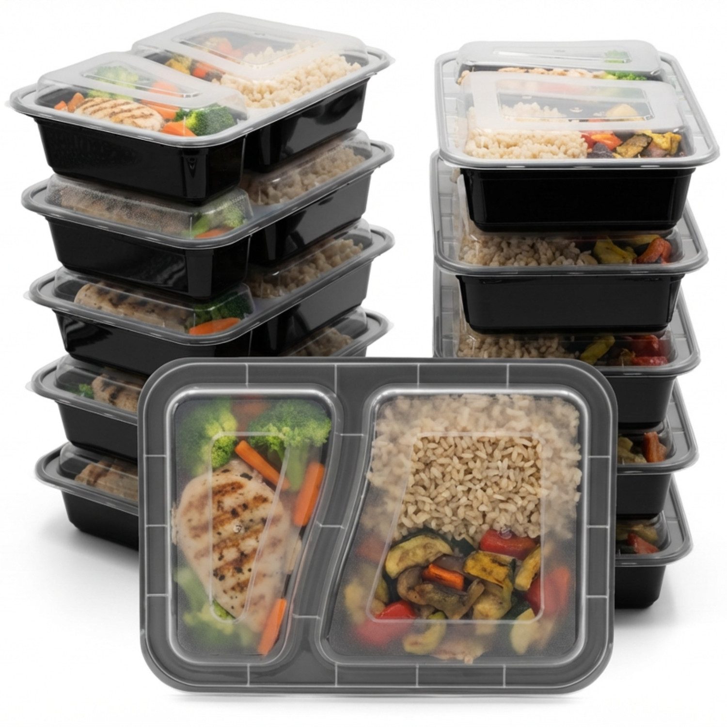 BigDean Lunchbox 10 Stück wiederverwendbare Meal Prep Boxen mit Deckel 2 Fächer, Kunststoff, (Set, 20-tlg., Meal-Prep Boxen), Spülmaschienenfest, Gefrierschrankfähig, Mikrowellengeeignet