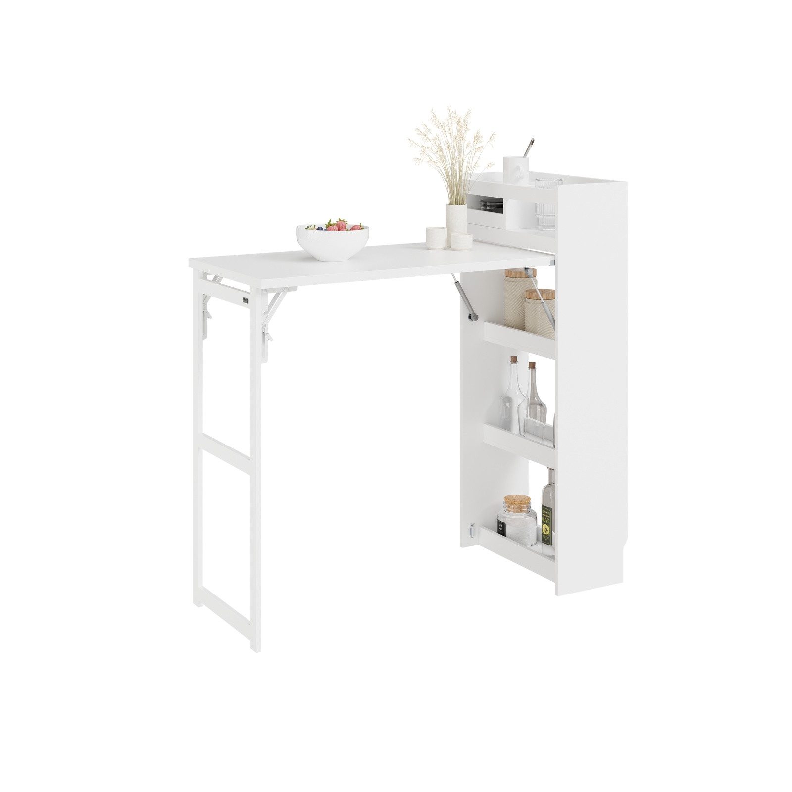 SoBuy Bartisch FWT115, 2-in-1 Esstisch & schmaler Schrank, Küchentheke klappbar (1er Set), Klappbare Arbeitsfläche mit Stauraum, ideal für Küche und Esszimmer
