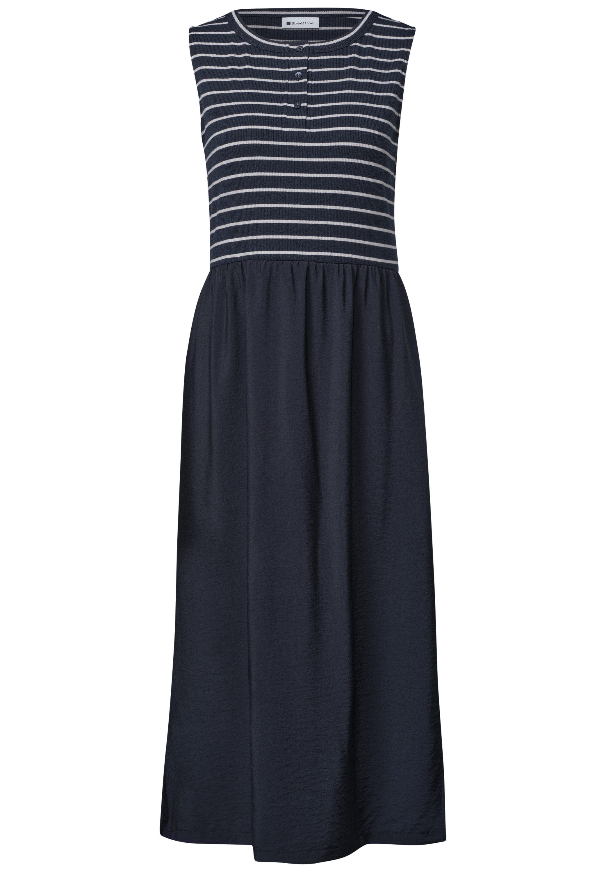 STREET ONE Midikleid ommerkleid mit Streifen und im Strukturmix und Knopfdetail
