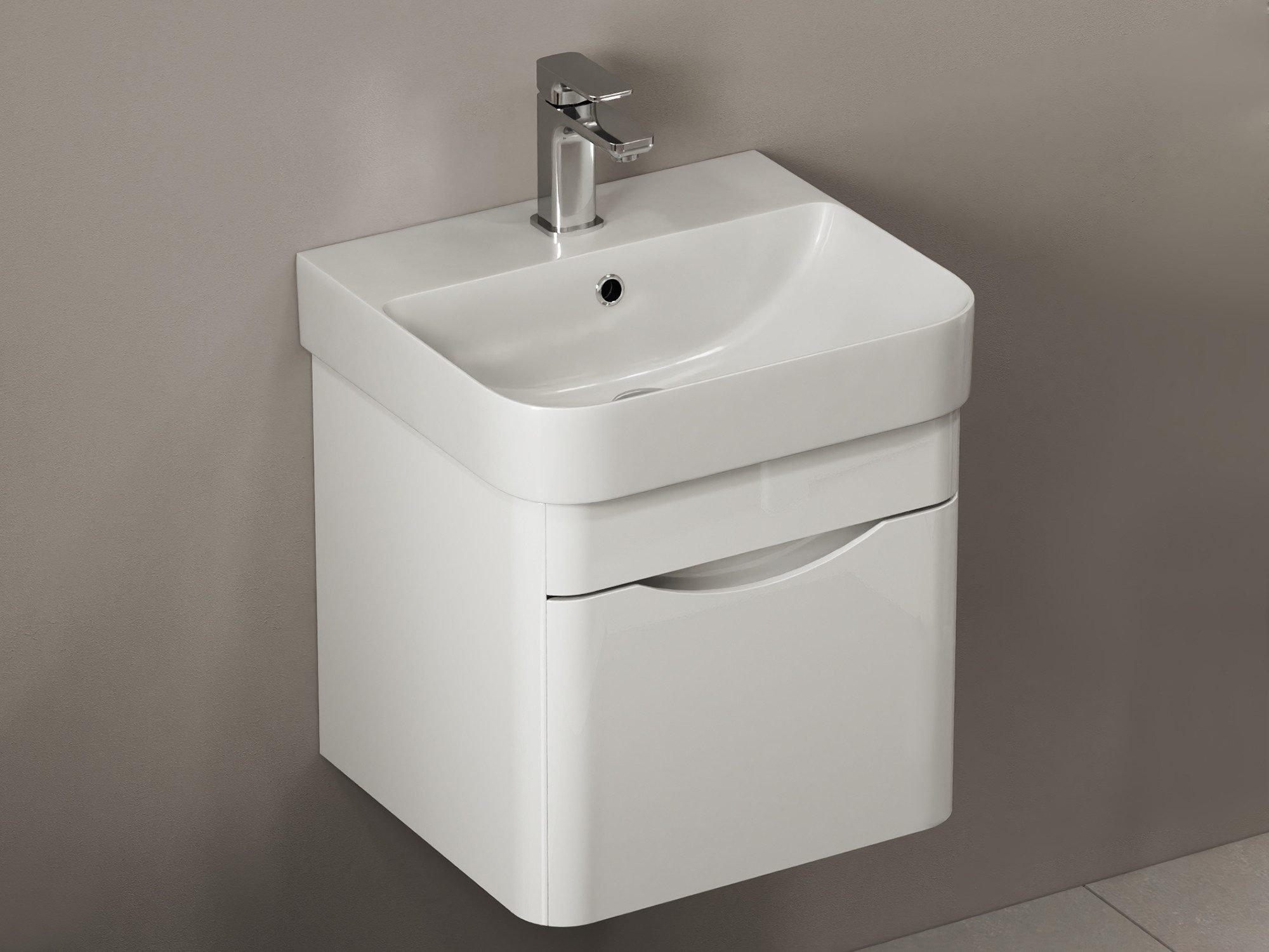Aqua Bagno Badmöbel-Set Badmöbel Unterschrank mit Waschtisch weiß Hochglanz lackiert, (vormontiert, 2-St., Badmöbelschrank lackiert mit Keramikwaschbecken), einfache Montage, Badschrank