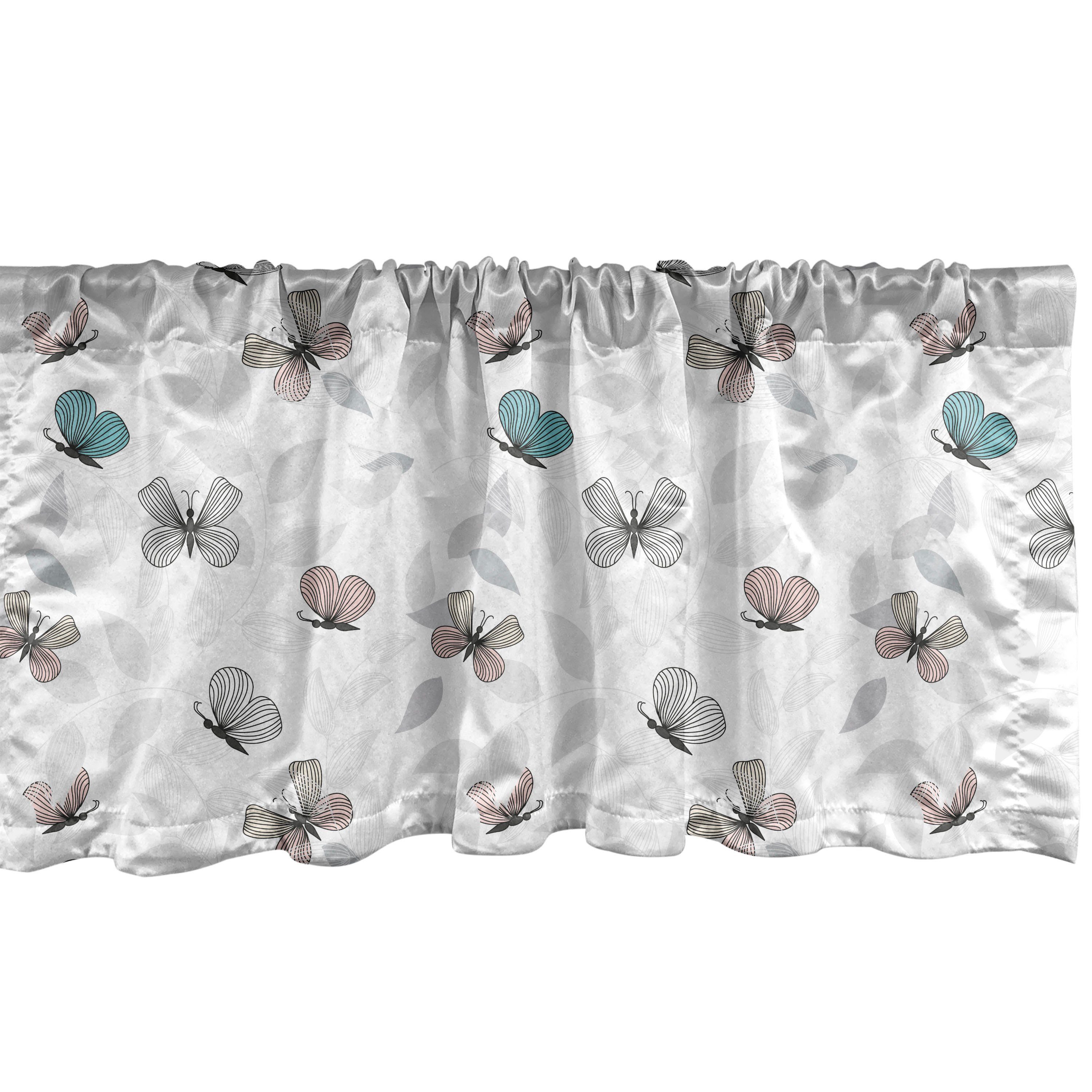 Scheibengardine Vorhang Volant für Küche Schlafzimmer Dekor mit Stangentasche, Abakuhaus, Microfaser, Natur Fliegen-Schmetterlings-Muster