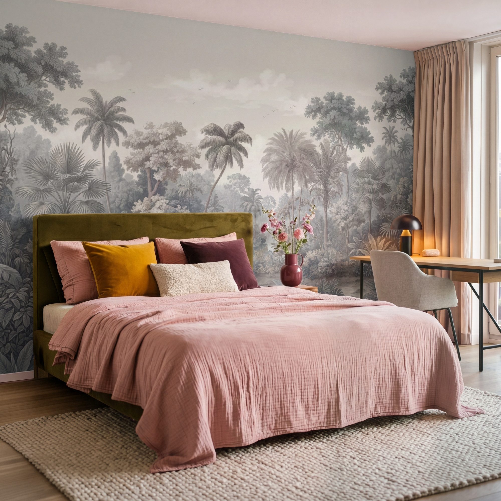 OnlyWow Fototapete Tropisch - Landschaft - Illustration, Matt, bedruckt, Wohnzimmer, Modern, Wanddekoration, Vliestapete 100x70cm – Bild 4 von 5