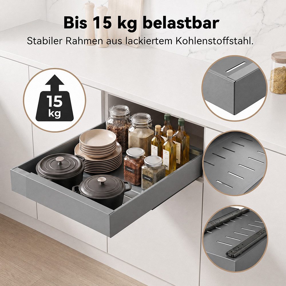 VIVREAL Küchenorganizer-Set Teleskopschublade küche, Besteckkasten für schubladen, ohne Bohren, (1-tlg), Flexibel 32–52 cm, bis 15 kg belastbar, für Küche Speis – Bild 3 von 5