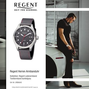 Regent Quarzuhr Regent Herren Armbanduhr Analog, Herren Armbanduhr rund, extra groß (ca. 42mm), Textilarmband